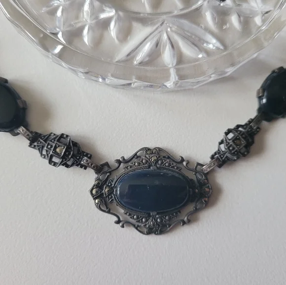 Edwardian Era Sterling Silver Jewelry Set with Necklace, Earrings, & Ring - Picture 4 of 5